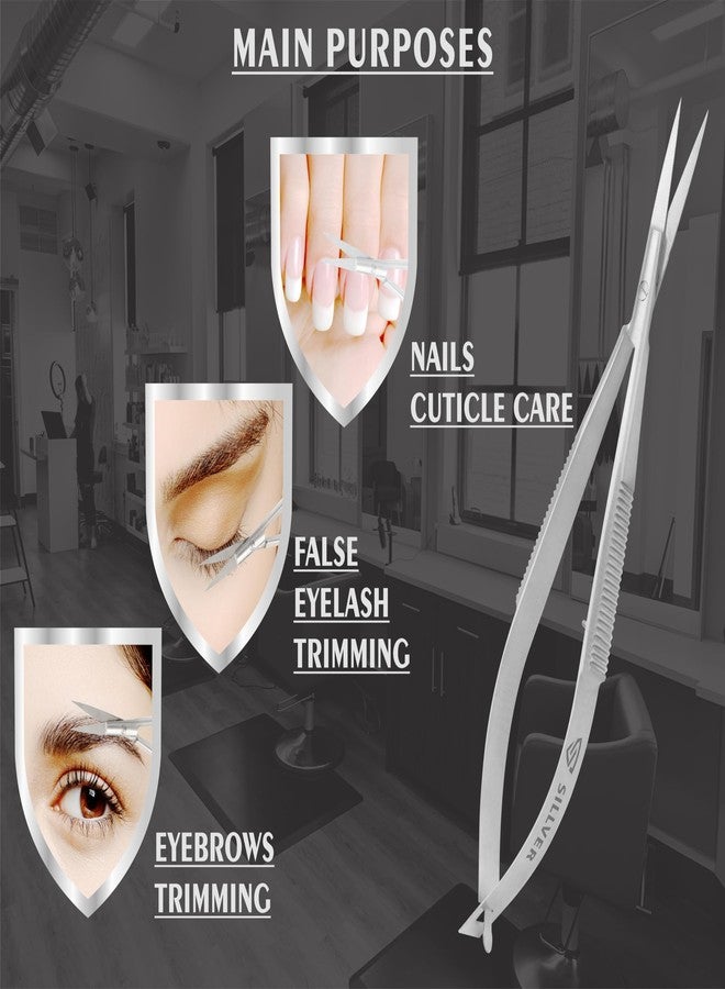 SILLVER Cuticle Nail Scissors Extra Fine Straight Eyebrow Scissors, Spring Action Embroidery Sewing Grooming Scissors for Beard, Eyelash, Mustache, Dry Skin, Manicure - Image 2